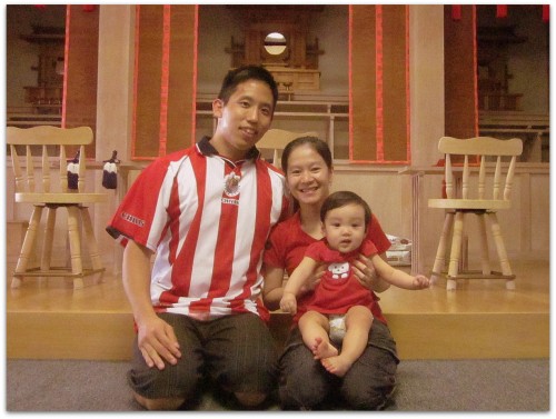 Family wearing red for Oyasama's Birthday